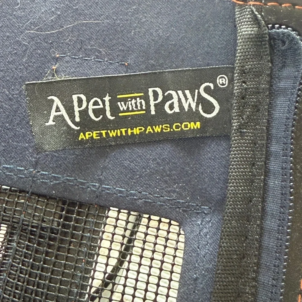A Pet with Paws Denim Pet Carrier Bag Blue Black Small Dog Cat Tote Travel Case